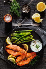 Poster - roast salmon steaks with asparagus and dill sauce