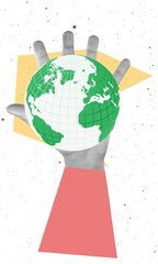 Poster - Big hand with map globe Earth