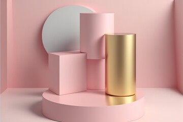 Poster - 3d display product abstract minimal scene with geometric podium platform. Podium, pedestal, layout, template for the presentation of a modern exhibition or gallery. 3d illustration