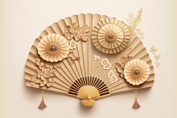 Wall Mural - Happy Chinese New Year.  Oriental Asian style paper fans. AI