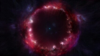 Wall Mural - artistic impression of a white dwarf star in a circular red cloud nebula. concept science and fictio