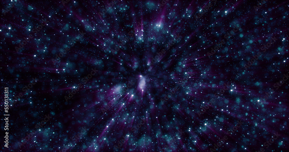 Purple and blue beautiful bright glowing shiny star particles flying in ...