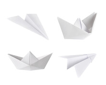Set Of Paper Ship And Paper Plane Isolated