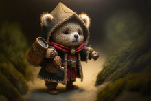 Tiny cute and adorable Bear as adventurer dressed in christmas outfit,digital art,illustration,Design
