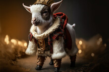 Tiny Cute And Adorable Goat As Adventurer Dressed In Christmas Outfit,digital Art,illustration,Design
