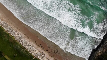 Canvas Print - Aerial drone view of Atlantic ocean shore line in Brittany, France