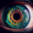 Close up of Human Eye Iris , Very Intense and Colorful 