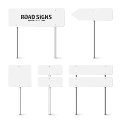 Wall Mural - various road, traffic signs. highway signboard on a chrome metal pole. blank white board with place 
