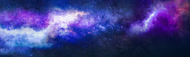 Wall Mural - space scene with planets, nebula, stars and galaxies. panorama. horizontal view for a glass panels (