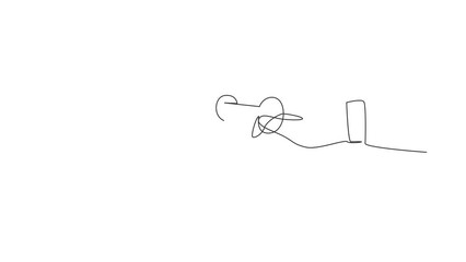Poster - Animated self drawing of single continuous line draw key in hand holds man. Open the door lock. Keyhole isolated on white background. Unlock opening. Sign in house. Full length one line animation