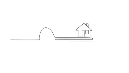 Poster - Self drawing animation of single line draw key with house shape. Home security key house logo. Real Estate concept, template for sales, rental, advertising. Continuous line draw. Full length animated