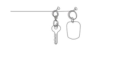Poster - Animated self drawing of continuous line draw car and house keys hanging on wall. Security key property. Real Estate concept, template for sales, rental, advertising. Full length one line animation