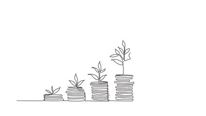 Wall Mural - Animated self drawing of continuous line drawing step of coins stacks, money, saving and investment or family planning. Concept for return money saving and investment. Full length one line animation