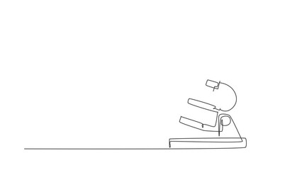 Wall Mural - Animated self drawing of continuous line draw simple microscope. Lab microscope to magnify bacteria size under the lens. Back to school minimalist, education concept. Full length one line animation