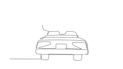 Wall Mural - Animated self drawing of continuous line draw back view Arabian couple driving in cabriolet car in city cheering joyful with arms raised. Couple summer vacation travel. Full length one line animation