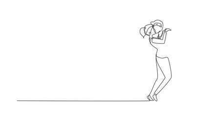Wall Mural - Self drawing animation of single line draw couple kissing and hugging. Young romantic couple lovers kissing. Happy man and woman prepare for wedding party. Continuous line draw. Full length animated