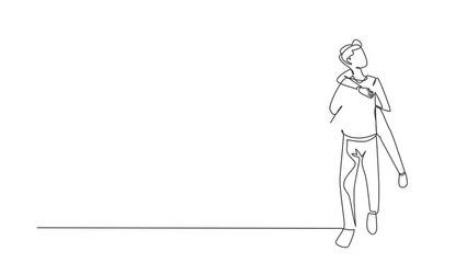 Wall Mural - Animated self drawing of continuous line draw man carrying and embracing woman. Happy romantic couple in love. Young couple relationship celebrate wedding anniversary. Full length one line animation