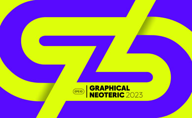 Poster - Minimal creative background with blue and yellow geometric shapes isolated on a violet background. Vector, 2023