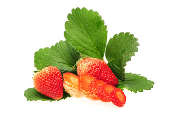 strawberry whit leaf isolated over white background