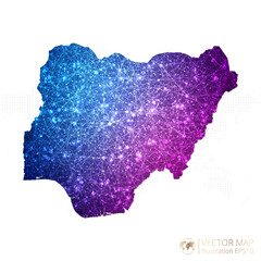 Wall Mural - Nigeria map in geometric wireframe blue with purple polygonal style gradient graphic on white background. Vector Illustration Eps10.