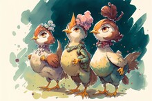 Twelve Days Of Christmas Illustrated - Three French Hens