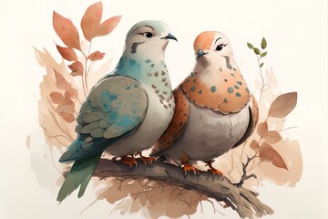 Twelve Days of Christmas Illustration - Two Turtle Doves 