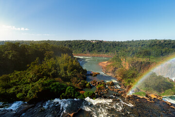 Wall Mural - River stream before falling down a waterfall at Iguazu Falls, Argentina