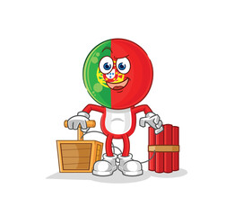 Sticker - portugal holding dynamite detonator. cartoon mascot vector