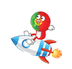 Wall Mural - portugal ride a rocket cartoon mascot vector