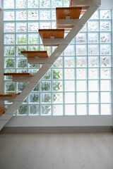 Sticker - wooden staircase and glass wall, interior design