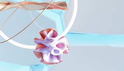 Poster - Flying abstract figures. Cloth fabric gradient waves abstract background. Iridescent glass wavy surface. 3d render illustration.