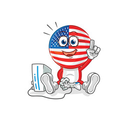 Canvas Print - america playing video games. cartoon character