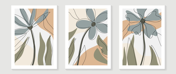 Aufkleber - Botanical leaf branch wall art set vector. Abstract hand drawn tropical plant and foliage line art background. Design illustration for print, wall decor, home decoration, poster, wallpaper, banner.