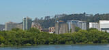 Fototapeta Miasto - 
the city of concepcion and the biobio river in chile in the summer season with blue sky