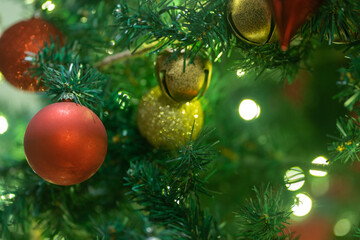 Lights and ornaments on a Christmas Tree