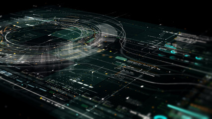 Leinwandbilder - Futuristic abstract de-focus flowing data matrix, meta, metaverse, telemetry and encrypt numbers display with particles simulation in cyber space environment for head up display background