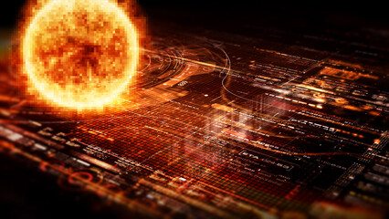 Poster - Futuristic digitally generated holographic Sun for head up display and user interface design background
