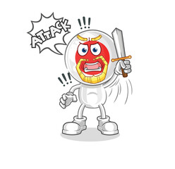 Poster - japan knights attack with sword. cartoon mascot vector