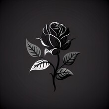  A Black Rose With Leaves On A Black Background Illustration Of A Flower With Leaves On A Black Background Stock Photo. Generative AI