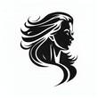  a woman's profile with long hair and a ponytail in black and white on a white background. Generative AI