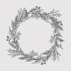 Wall Mural - Rustic, delicate round frame vector made of beautiful branches, botanical wreath