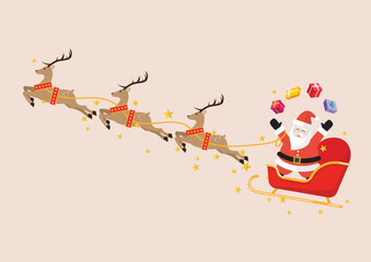 Wall Mural - Santa Claus juggling gift boxes on a reindeer sleigh