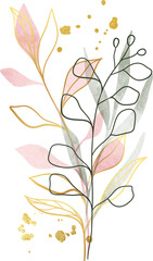 Poster - Watercolor gold botanical foliage illustration