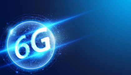 Poster - abstract 6G global dot network connection and communication futuristic on blue background.
