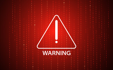 Poster - abstract, warning, and warning triangle symbols binary red background. hack warning concept. cyber s