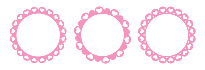 Poster - circle scalloped frame with hearts. scalloped edge round shape. simple label sticker form. flower si