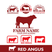 Red Angus Simple Bull Logo, Silhouette Of Great Cattle Standing Vector Illustrations