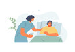 Nurse taking care of a sick old woman. Palliative and psychological support, hospice, disability, terminal illness. Vector illustration