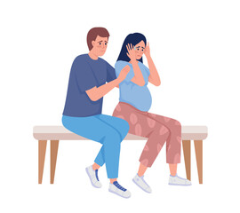 Wall Mural - Stressed pregnant woman with partner semi flat color vector characters. Editable figures. Full body people on white. Simple cartoon style illustration for web graphic design and animation