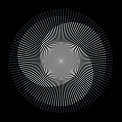 Fototapete - Abstract circle with lines as a spiral or propeller. One white color lines with different opacity in three segments.